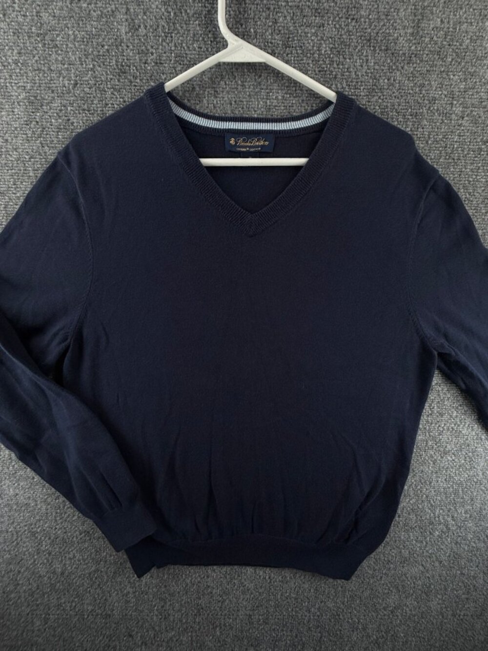 Brooks Brothers Knit Sweater Men Medium Navy Blue Supima Cotton V Neck Pullover